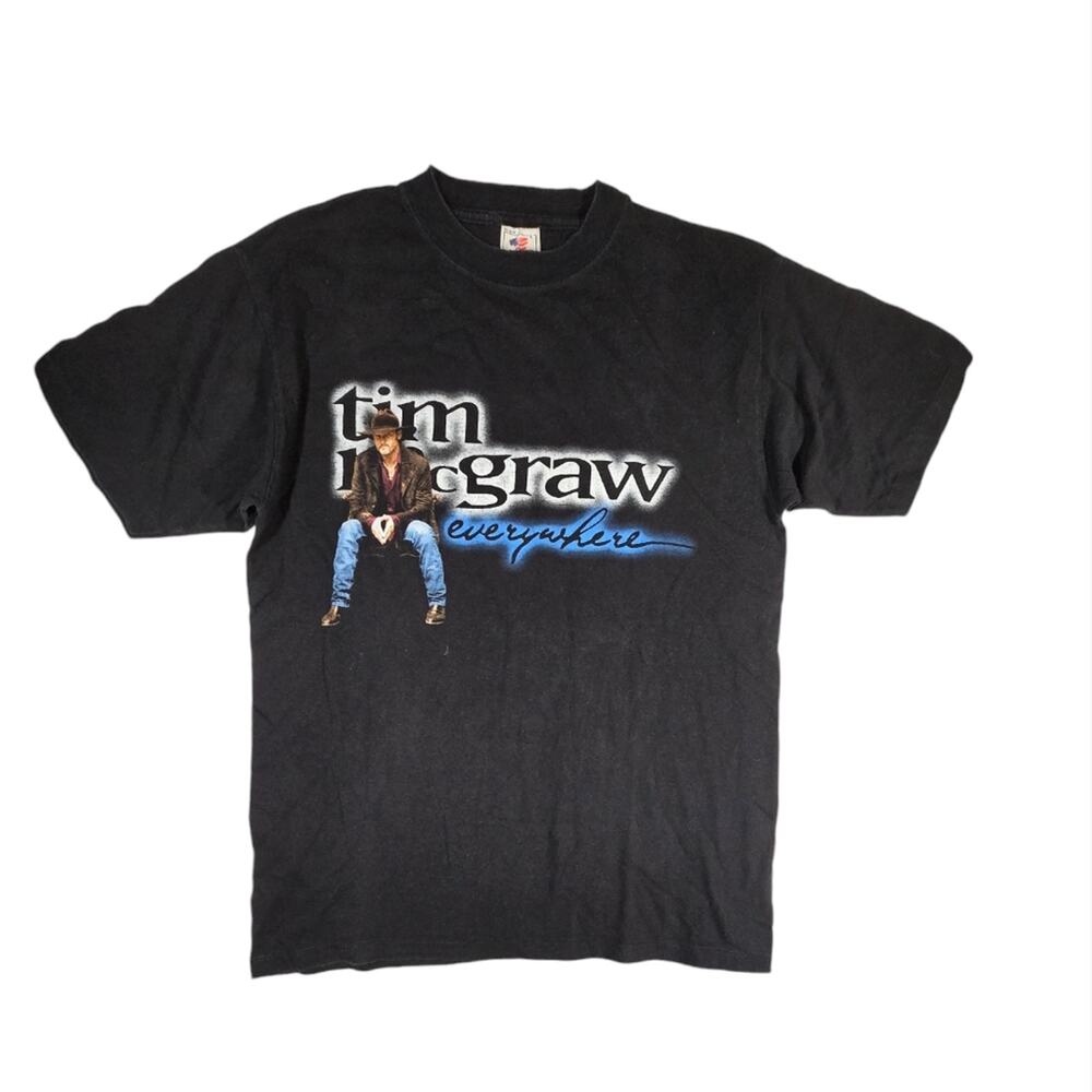 Vintage 90s Tim McGraw Everywhere Tour 1997 T-Shirt Black Single Stitch sz L